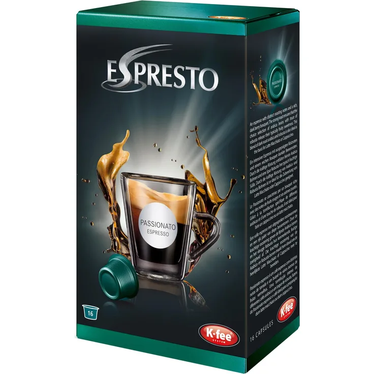 K-Fee Espresto Espresso Passionato, Kaffee, Arabica, Intensität 7, 16 Kapseln