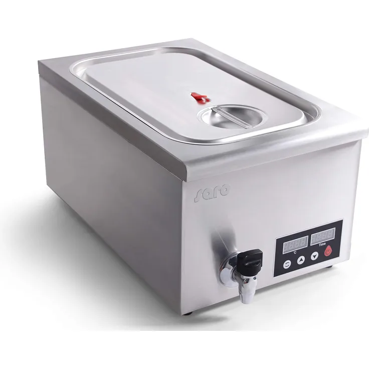 Saro Sous-Vide Garer Modell SALERNO Vakuumgarer Dampfgarer Einstellbare Zeit-- Temperaturstufen, Umwälzpumpe, Ablasshahn, Trenngitter, universell steckbares Gestell, 11-22l, digitales Display silber