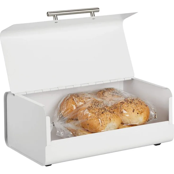 mDesign Brotkasten aus Metall ? stilvolle Brotbox im Vintage-Style ? Aufbewahrungsbox mit Deckel für Backwaren und vieles mehr ? matt-weiß