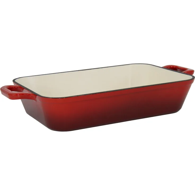 FireRocket 33.4 x 22.2cm ca. 5 Liter Gusseisen Auflaufform Bräter Induktion liert Lasagneform Weiß-Rot Rechteckig