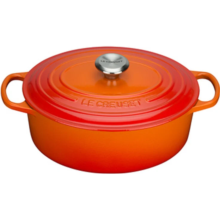 Le Creuset Signature Gusseisen-Bräter mit Deckel, Durchmesser 27 cm, Oval, Für alle Herdarten und Induktion geeignet, Volumen: 4,1 l, Ofenrot  – Bild 1