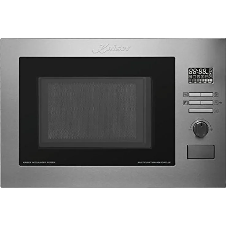 Kaiser EM 2520 Mikrowelle mit Grill und Heißluft, Einbaugerät, 25 Liter Garraum, 900 Watt, silber, Edelstahl, Drehteller, 10032641