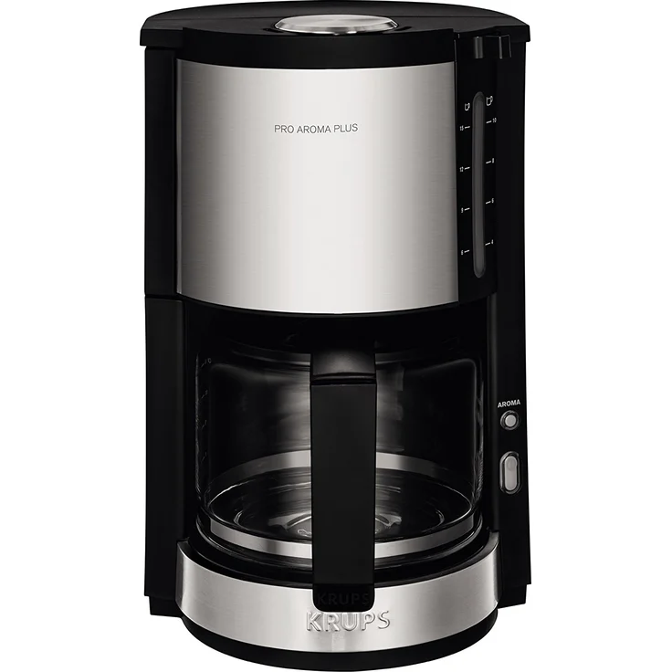 Krups KM321 Proaroma Plus Glas-Kaffeemaschine, 10 Tassen, 1100 W, modernes Design, schwarz mit Edelstahlapplikationen – Bild 2
