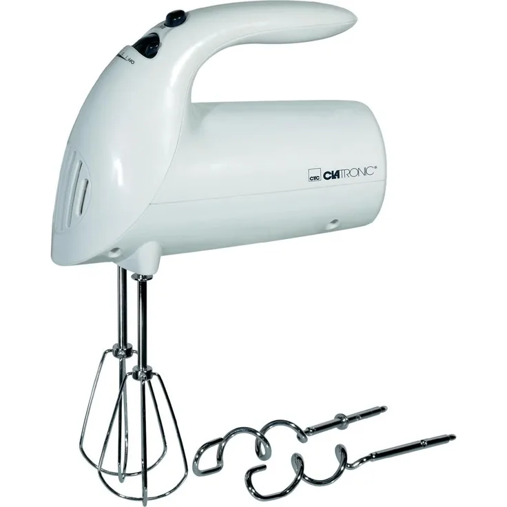 Clatronic Handmixer HM 3014 --- Edelstahlquirle & -knethaken --- 5 Geschwindigkeitsstufen --- Zubehörteile spülmaschinengeeignet --- 250 Watt --- Weiß