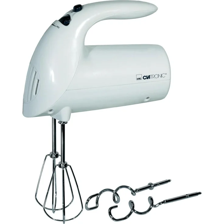 Clatronic Handmixer HM 3014 --- Edelstahlquirle & -knethaken --- 5 Geschwindigkeitsstufen --- Zubehörteile spülmaschinengeeignet --- 250 Watt --- Weiß – Bild 1