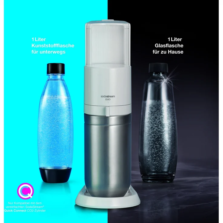 SodaStream Duo Wassersprudler, neues Modell 2021, Quick Connect System, inkl. 1 Liter Glasflasche, 1 Liter PET-Flasche, 1 Kohlensäure-Zylinder, weiß – Bild 4