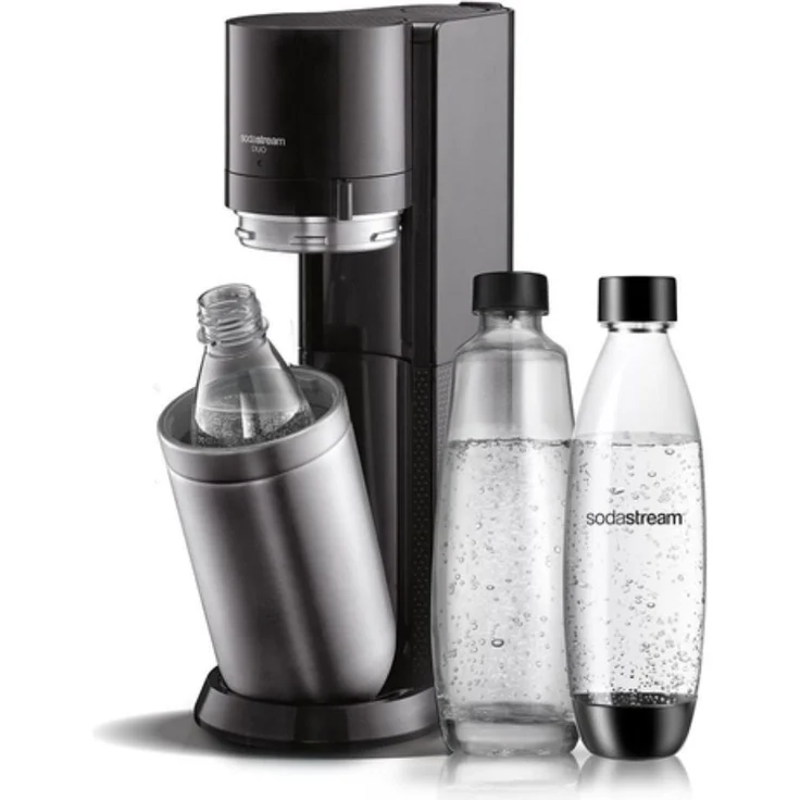 SodaStream Duo Titan Trinkwassersprudler, neues Modell 2021, Quick Connect System, inkl. 1 Liter Glasflasche, 1 Liter PET-Flasche, 1 Kohlensäure-Zylinder, schwarz – Bild 2