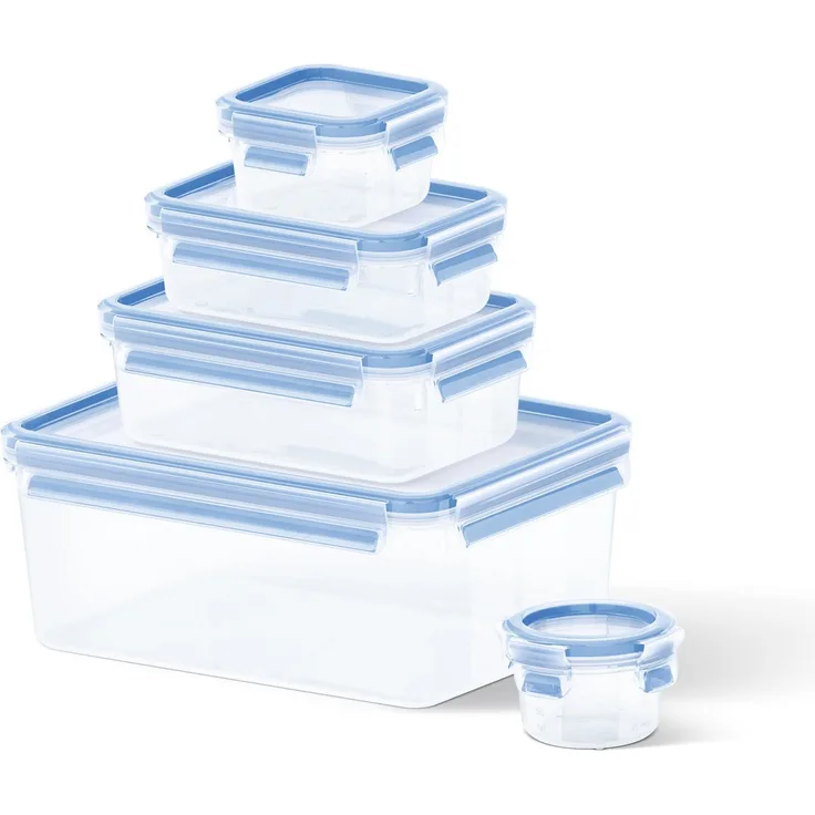 Tefal Master Seal Frischhaltedose Frische Rechteck Lebensmittel, transparent/blau, plastik, transparent / blau, 5-Piece Set