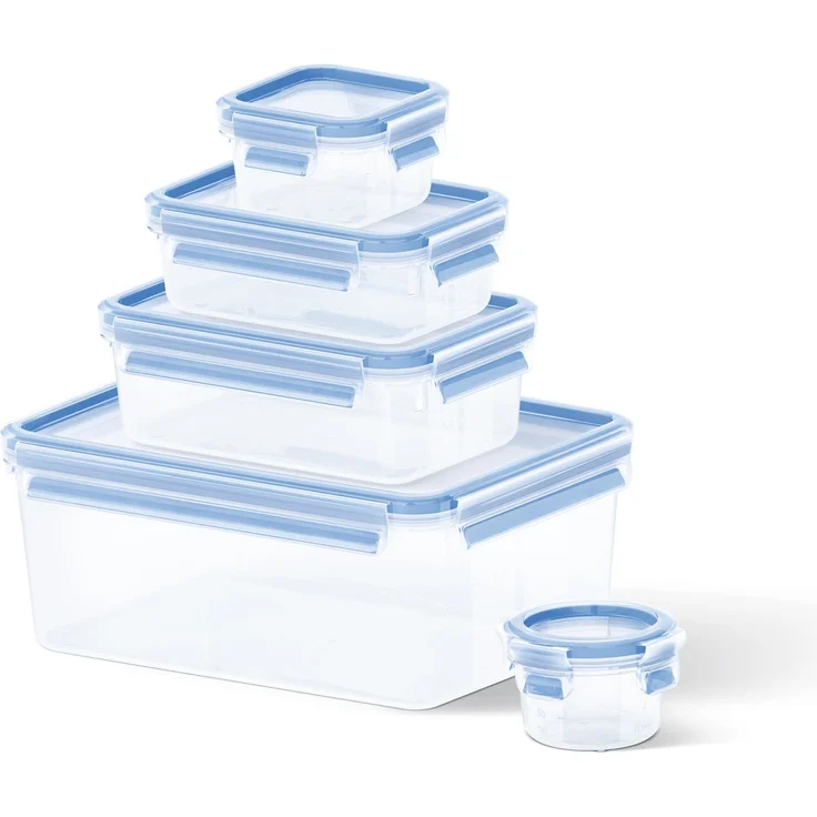 Tefal Master Seal Frischhaltedose Frische Rechteck Lebensmittel, transparent/blau, plastik, transparent / blau, 5-Piece Set