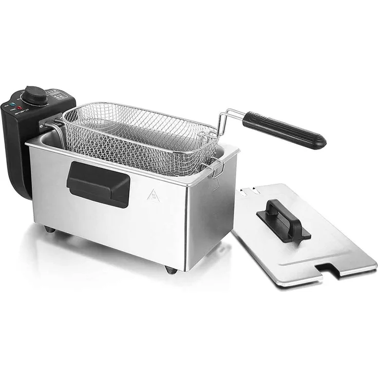 Emerio DF-120482 Kaltzonen Fritteuse, mit Öl, 3.0L, Edelstahl, BPA frei, 2000 Watt, Silber