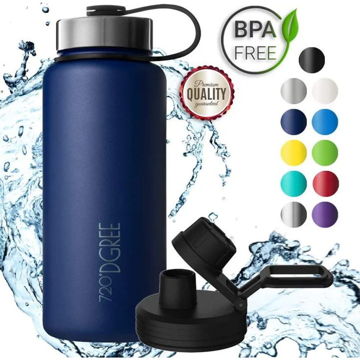 Trinkflasche Doppelwandig Edelstahl 950ml Isolierflasche m. Gratis Sportdeckel 720 DGREE noLimit sapphire blue – Bild 1