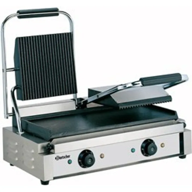 Bartscher Elektro-Doppel-Kontaktgrill 3.600 Watt Thermostat Grillplatten oben gerillt, unten glatt
