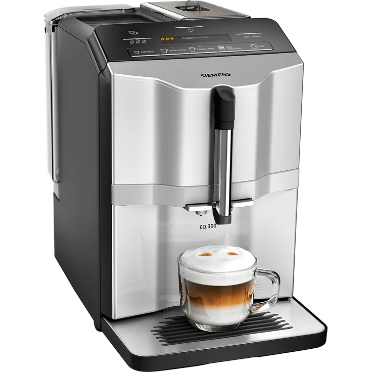 Siemens EQ.300 Kaffeevollautomat TI353501DE mit integriertem Mahlwerk, kompakte Größe, einfache Bedienung, 1.300 Watt, silber – Bild 1
