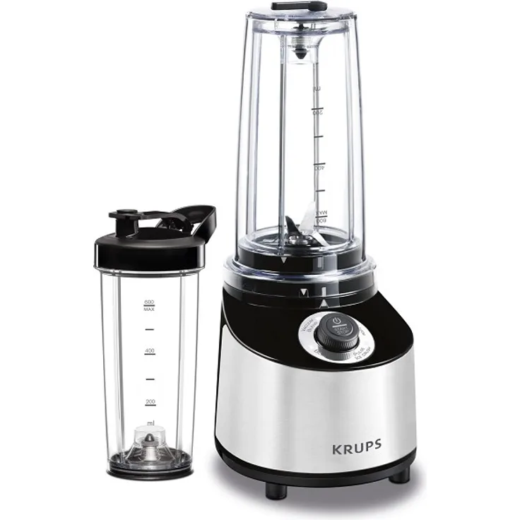 Krups KB181D Freshboost Standmixer To Go mit Vakuum Technologie, 3x mehr Antioxidantien & Vitamine zur Stärkung des Immunsystems, 4 Programme, 800W, Edelstahl- Schwarz