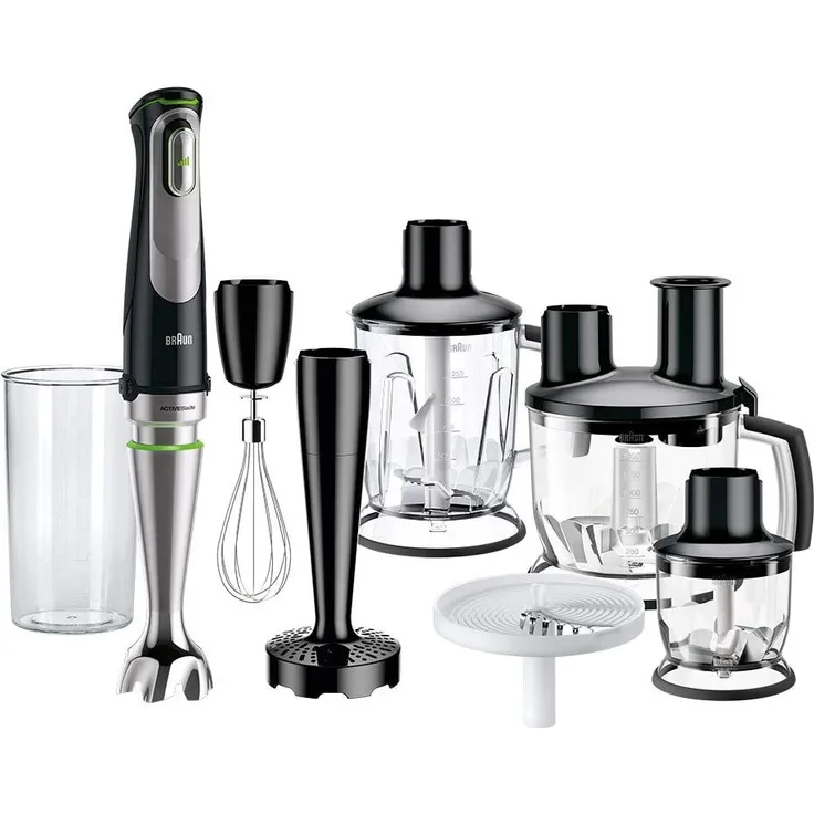 Braun Stabmixer MQ 9097X - MultiQuick 9 Pürierstab mit ActiveBlade-Technologie, 1000 Watt, inkl. 7 Zubehörteile, Schwarz-Edelstahl
