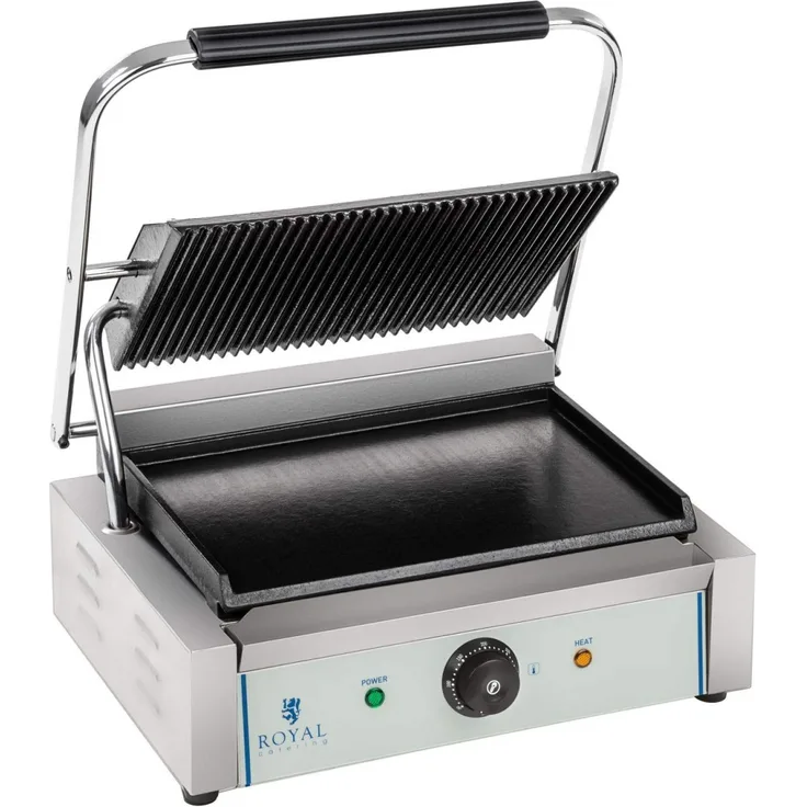 Royal Catering RCKG 2200, Kontaktgrill, 2200 Watt, Grillplatte unten glatt, edelstahl