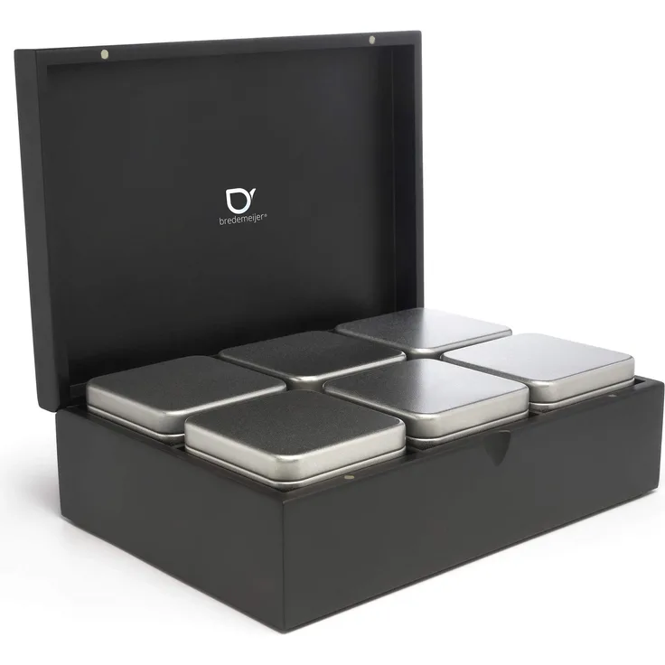 Bredemeijer großes schwarzes edles Teebox Set 7-teilig inkl. 6 Teedosen