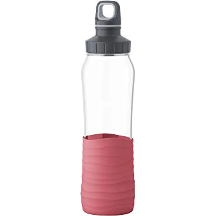 Emsa N3100400 Drink2Go Glas Trinkflasche Fassungsvermögen: 0,7 Liter, Schraubverschluss Korall-Rot