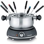 SEVERIN FO 2405 Fondue mit abnehmbarem Edelstahltopf 1.500 W, XXL-Zuleitung, ca., Inkl. Spritzschutz und 8 Fondue-Gabeln