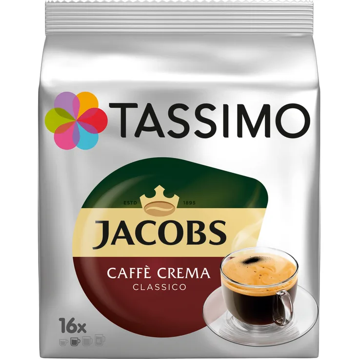 Tassimo Jacobs Caffè Crema Classico, Kaffee mit feiner Crema, 16 T-Discs, Kapseln