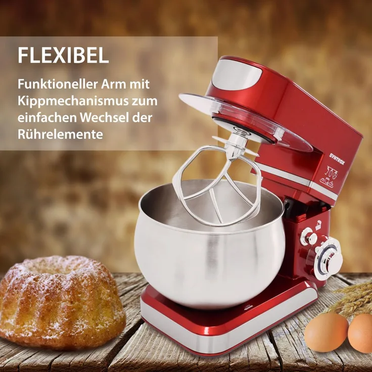 Syntrox Küchenmaschine Knetmaschine 5,0 Liter Edelstahlbehälter 1000 W