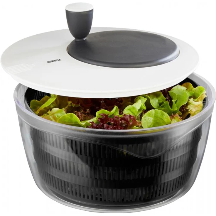 GEFU 28170 Salatschleuder ROTARE – mit Kurbelantrieb und Siebeinsatz – integrierter Ausgießer für das Wasser – 3teilig – Bild 1