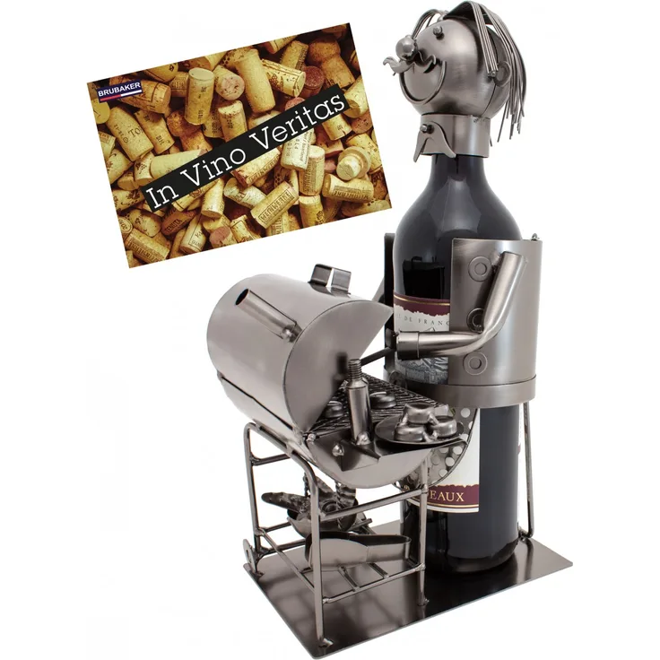 BRUBAKER Flaschenhalter Barbecue Metall Skulptur mit Geschenkkarte