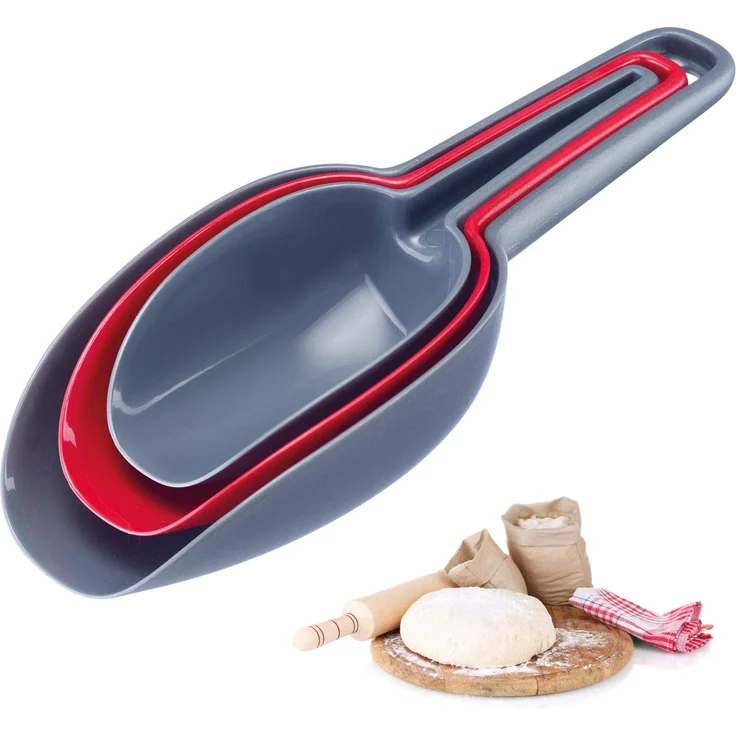 Westmark Abwiege--Abfüll--Futterschaufel-Set, 3-tlg., Füllvolumen: 50-100-150 ml, Polypropylen, Trionale, Grau-rot, 90902270