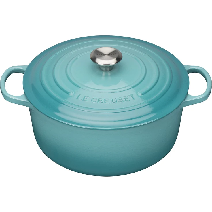 Le Creuset Signature Gusseisen-Bräter mit Deckel, Ø 24 cm, Rund, Für alle Herdarten und Induktion geeignet, Volumen: 4,2 l, Karibik – Bild 1
