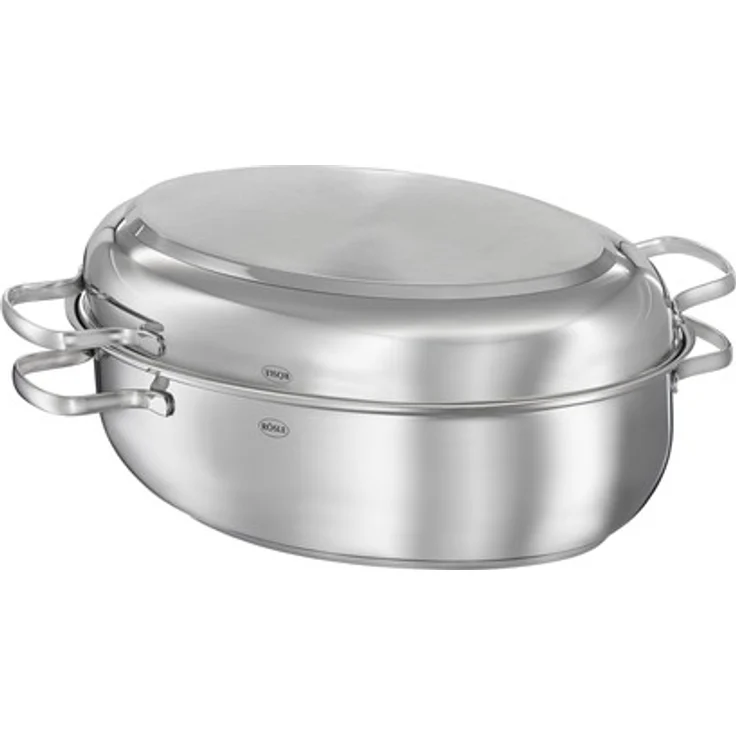 RÖSLE ELEGAN Bräter oval mit Antihaftversiegelung ProPlex, Edelstahl 18-10, silber-schwarz, Deckel als Pfanne verwendbar, Profiqualität, induktionsgeeignet, spülmaschinengeeignet – Bild 1