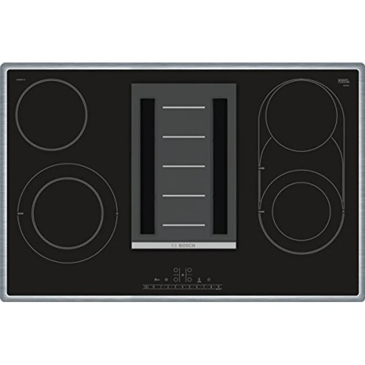 Bosch PKM845F11E , Kochfeld mit Dunstabzug, Einbaugerät, Betriebsart elektrisch, 4 Kochstellen, Autark, Abluft und Umluft, Breite 80 cm, Material Glaskeramik, mit Rahmen aufliegend, schwarz – Bild 1
