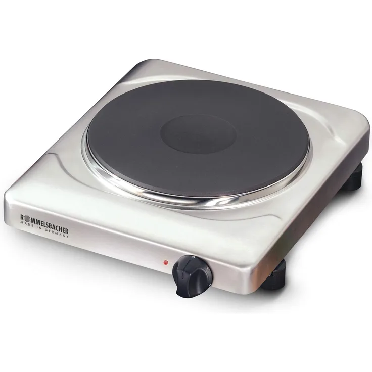 ROMMELSBACHER THS 2022,E Einzel tro (XXL Profi-Gussheizplatte mit 220mm Durchmesser, 2000 W, Made in Germany) Edelstahl, Kochfeld