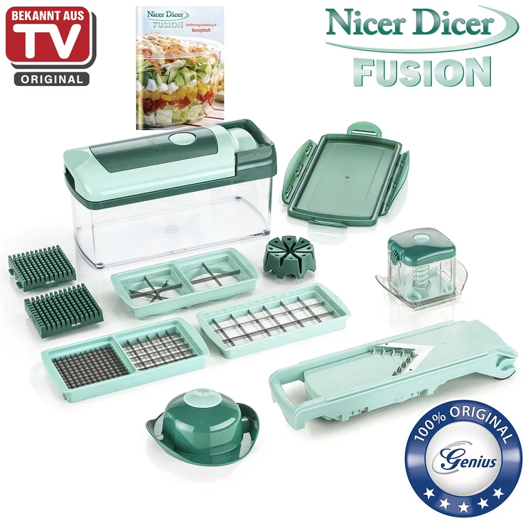 Genius Nicer Dicer Fusion | 13 Teile | smaragdgrün | Alles-Schneider | Hobeln | Würfeln | Schneid-Gerät | TV-NEU – Bild 1