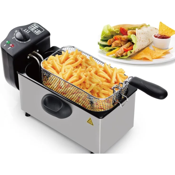 Royalty Line EFT-2000L Fritteuse, mit Öl, 2000 Watt, 3 Liter Fassungsvermögen, silber, Edelstahl