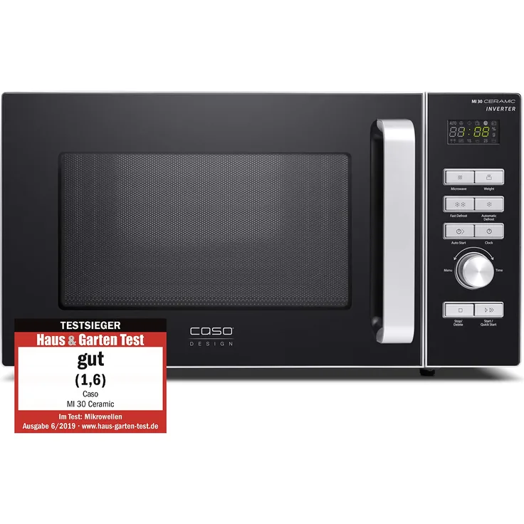 CASO MI 30 Ceramic Mikrowelle, Standgerät, 1000 Watt, 30 Liter Garraum, Inverter-Technologie, Keramikboden für mehr Platz, 8 Koch-Programme, Timer, edelstahl