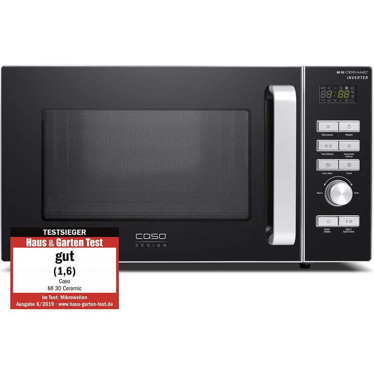 CASO MI 30 Ceramic Mikrowelle, Standgerät, 1000 Watt, 30 Liter Garraum, Inverter-Technologie, Keramikboden für mehr Platz, 8 Koch-Programme, Timer, edelstahl – Bild 1