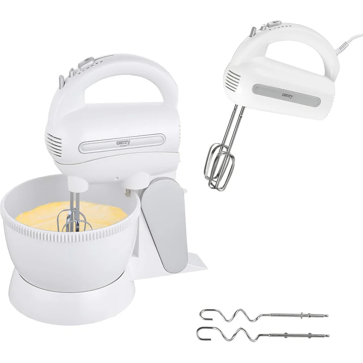 Camry CR 4213 Handmixer mit Rührschüssel, 600 W, 5 Geschwindigkeiten Turbo, Rührständer mit Knethaken und Rührhaken aus Edelstahl im Set, elektrischer Handrührer, Rührmaschine – Bild 1