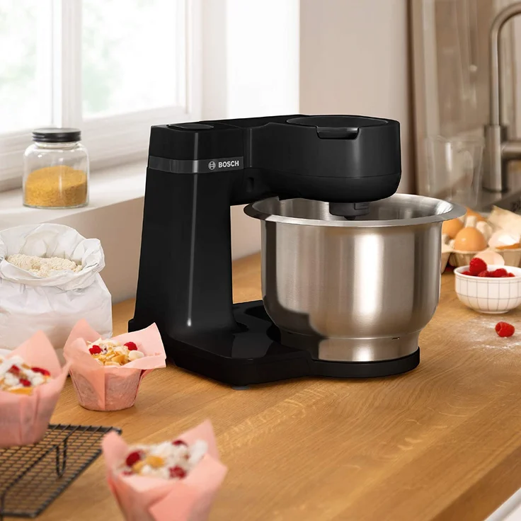 Bosch MUMS2EB01 Küchenmaschine, 700W, 3,8L Schüssel, 4 Geschwindigkeiten, inkl. Patisserie-Set, Durchlaufschnitzler, schwarz, Serie: MUMS – Bild 2