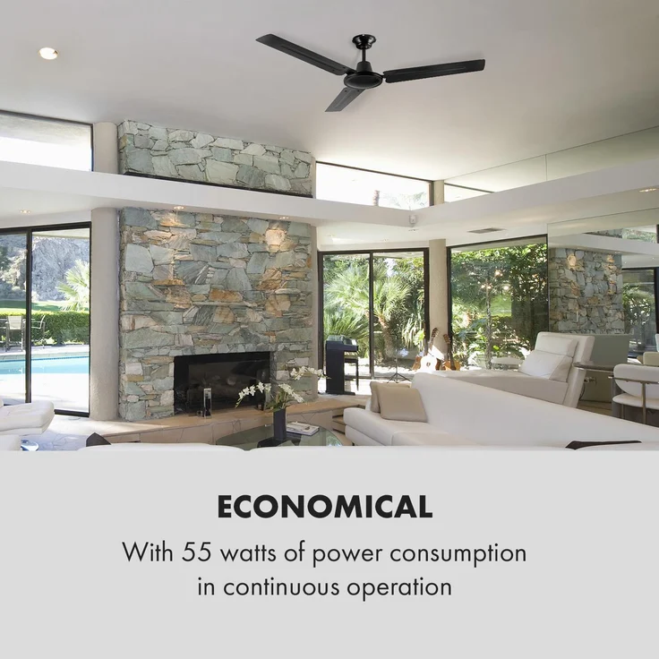 Klarstein Spin Doctor Deckenventilator | 3 Flügel | Ø 48'' - 122 cm | 9963 m³-h | 56 W | 3 Geschwindigkeiten | Wandsteuerung | Edelstahl Schwarz – Bild 2