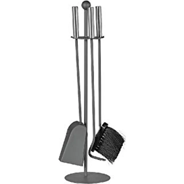 Kaminbesteck 4-teilig, 150 x 150 x 580 mm (BxTxH), Ständer und Besteckteile schwarz lackiert, Griffe aus Edelstahl