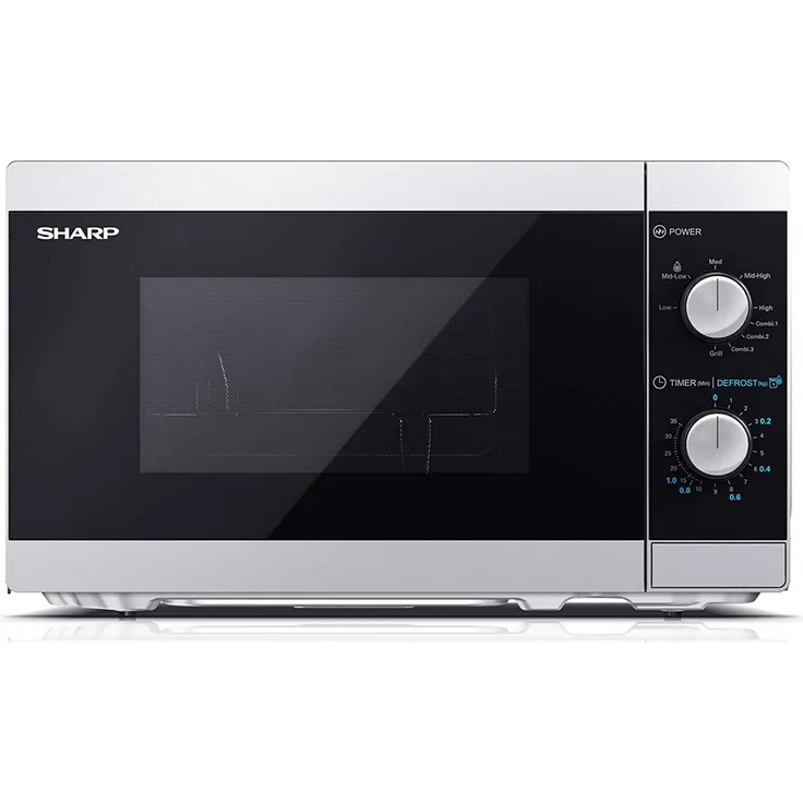 Sharp YC-MG01ES Mikrowelle mit Grillfunktion, Standgerät, 800 Watt, 20 Liter Garraum, 5 Leistungsstufen, Timer-Funktion, Drehteller