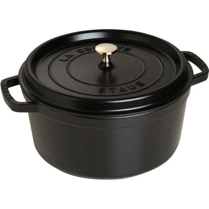 Staub 40509-863-0 Cocotte-Bräter, rund mit Deckel 30 cm, 8,35 L, mit mattschwarzer lierung im Inneren des Topfes, schwarz – Bild 1