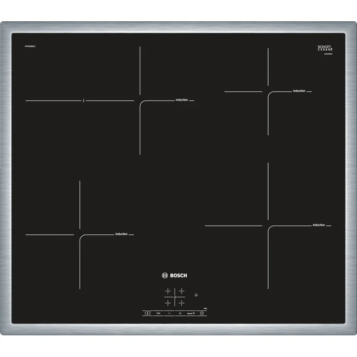 Bosch PIF645BB1E Induktionskochfeld, Einbaugerät, Autark ja, Betriebsart elektrisch, Touch-Control, Bräterzone, Anzahl Kochstellen 4, Breite 58,3 cm, Edelstahlrahmen, schwarz