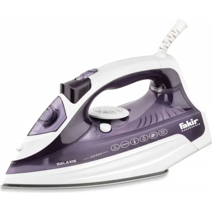 Fakir Galaxis-Dampf-Bügeleisen, mit Kabel, Bügelsohle aus Keramik, Selbstreinigungsfunktion, Tropf, Anti-Kalk-Funktion, violett-2200 Watt, Kunststoff, Violett, 14,5 x 27,5 x 12 cm