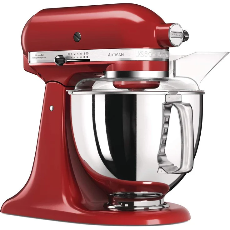 KitchenAid Artisan 5KSM175PSEER Küchenmaschine mit Direktantrieb, 300W, 4,8 L Edelstahlschüssel, inkl. 3 L polierte Schüssel, Spritzschutz, 10 Geschwindigkeiten, empire rot, Serie: 5KSM175PS – Bild 2