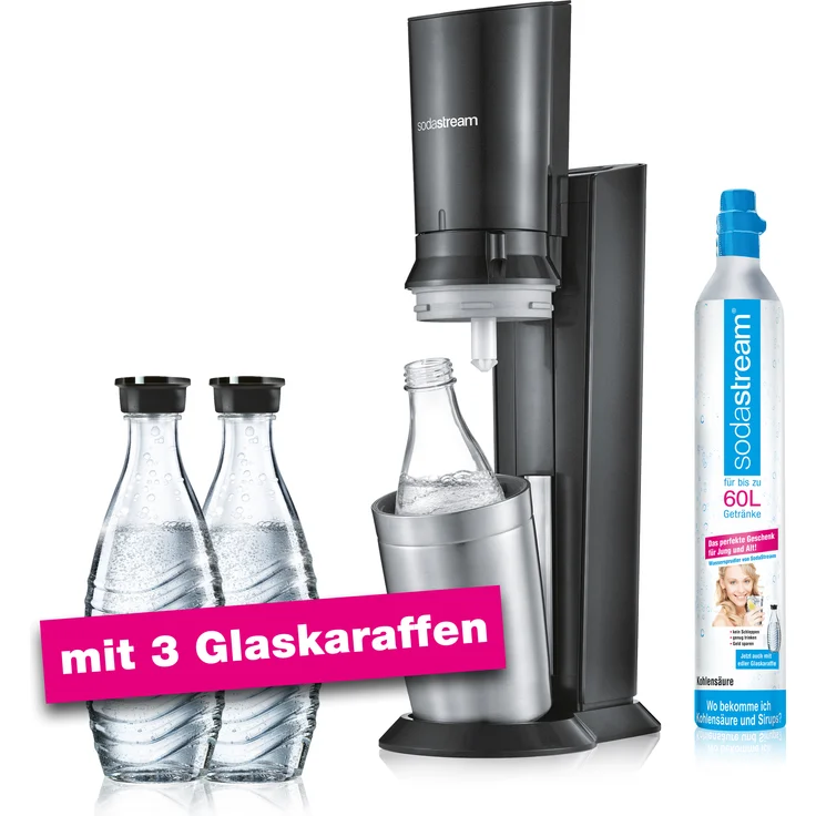 SodaStream Crystal 2.0 titan Wassersprudler inkl. 3 Glaskaraffen (Füllmenge: 0,6 Liter) - Preisvergleich – Bild 2