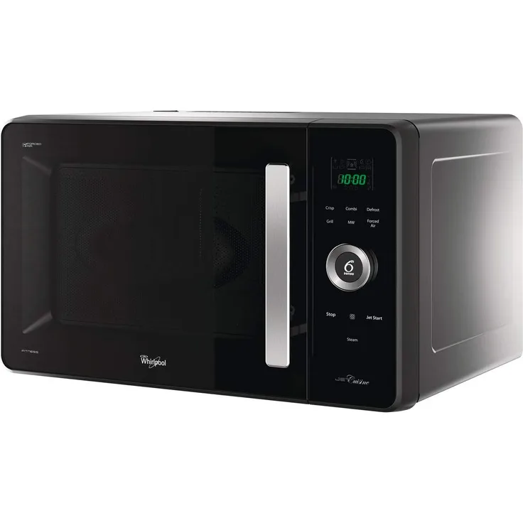 Whirlpool JQ 280 MB Mikrowelle, Standgerät, Thermobelüftet kombiniert, Freistehend mit Dampfgarer Bassa Teller Crisp und Griff, 30 Liter Garraum, Schwarz