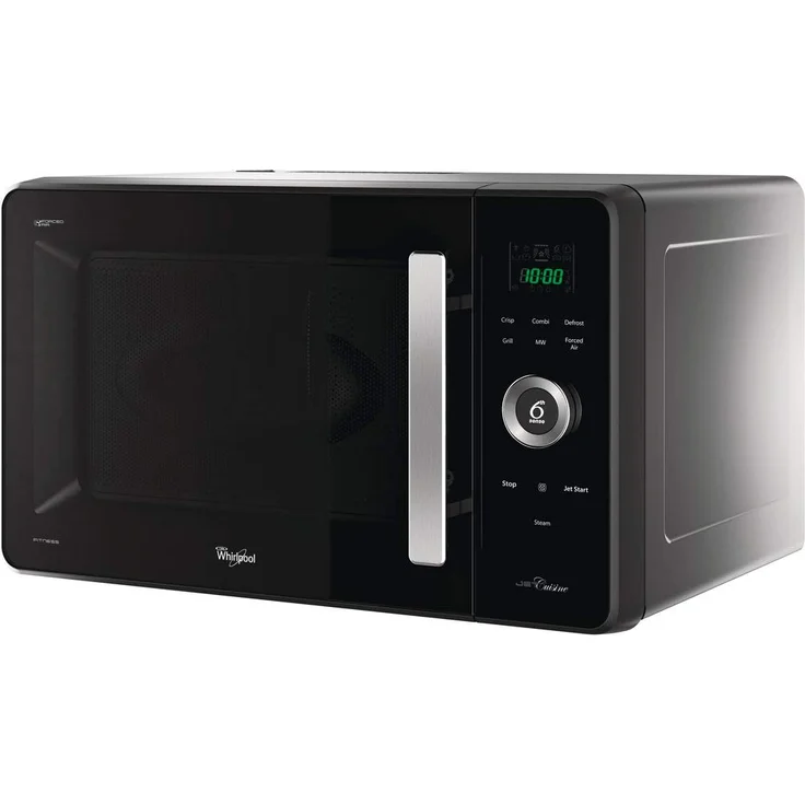 Whirlpool JQ 280 MB Mikrowelle, Standgerät, Thermobelüftet kombiniert, Freistehend mit Dampfgarer Bassa Teller Crisp und Griff, 30 Liter Garraum, Schwarz