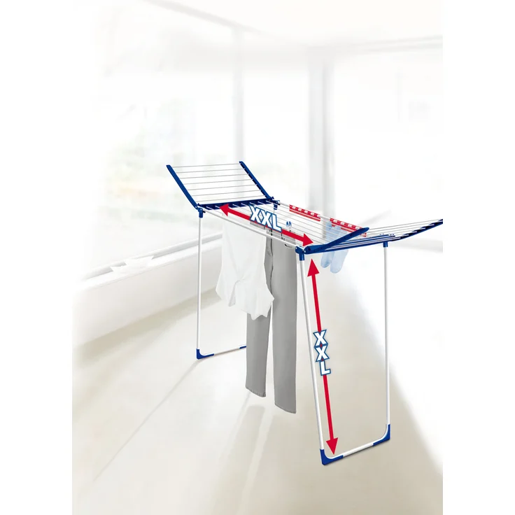 Leifheit Standtrockner Pegasus 180 Solid MAXX mit extra langen Trockenstäben, extra hoher Flügelwäschetrockner, transportabler Wäscheständer, energiesparend – Bild 5