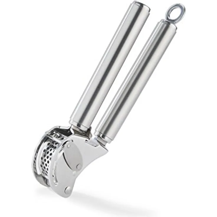 Rösle Knoblauchpresse mit Abstreifer - Presse in Profi-Qualität für Ingwer und Knoblauch - mit klappbarem Sieb - Edelstahl 18-10 - spülmaschinengeeignet